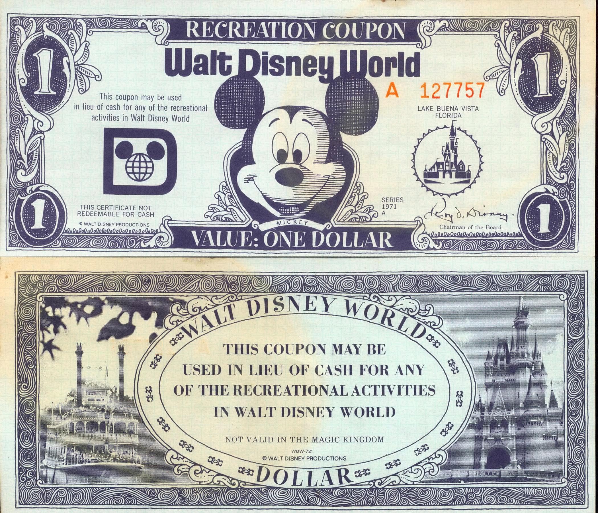 Disney Dollars Currency with character Serial W 544404