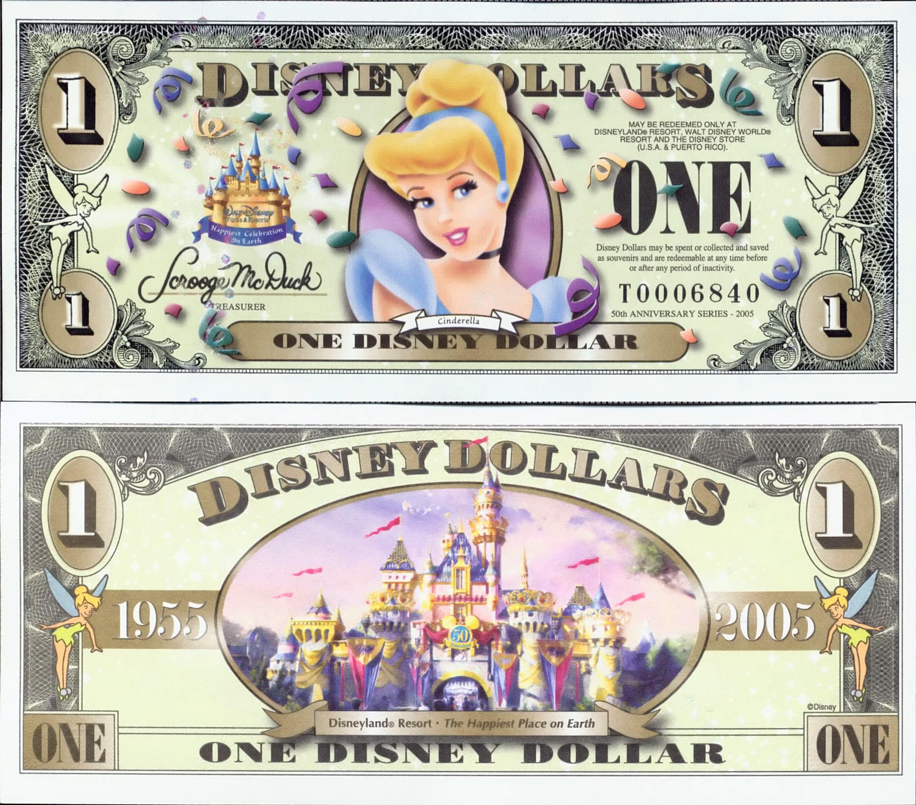 Disney Dollars Currency with character Serial W 544404