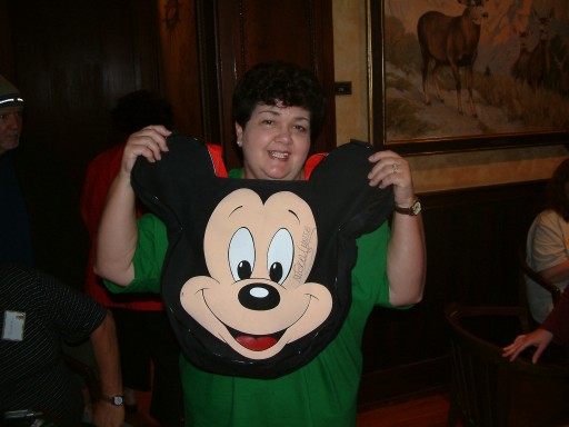 Claire and her famous Mickey bag