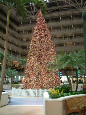 Christmas tree in the Hyatt lobby at MCO